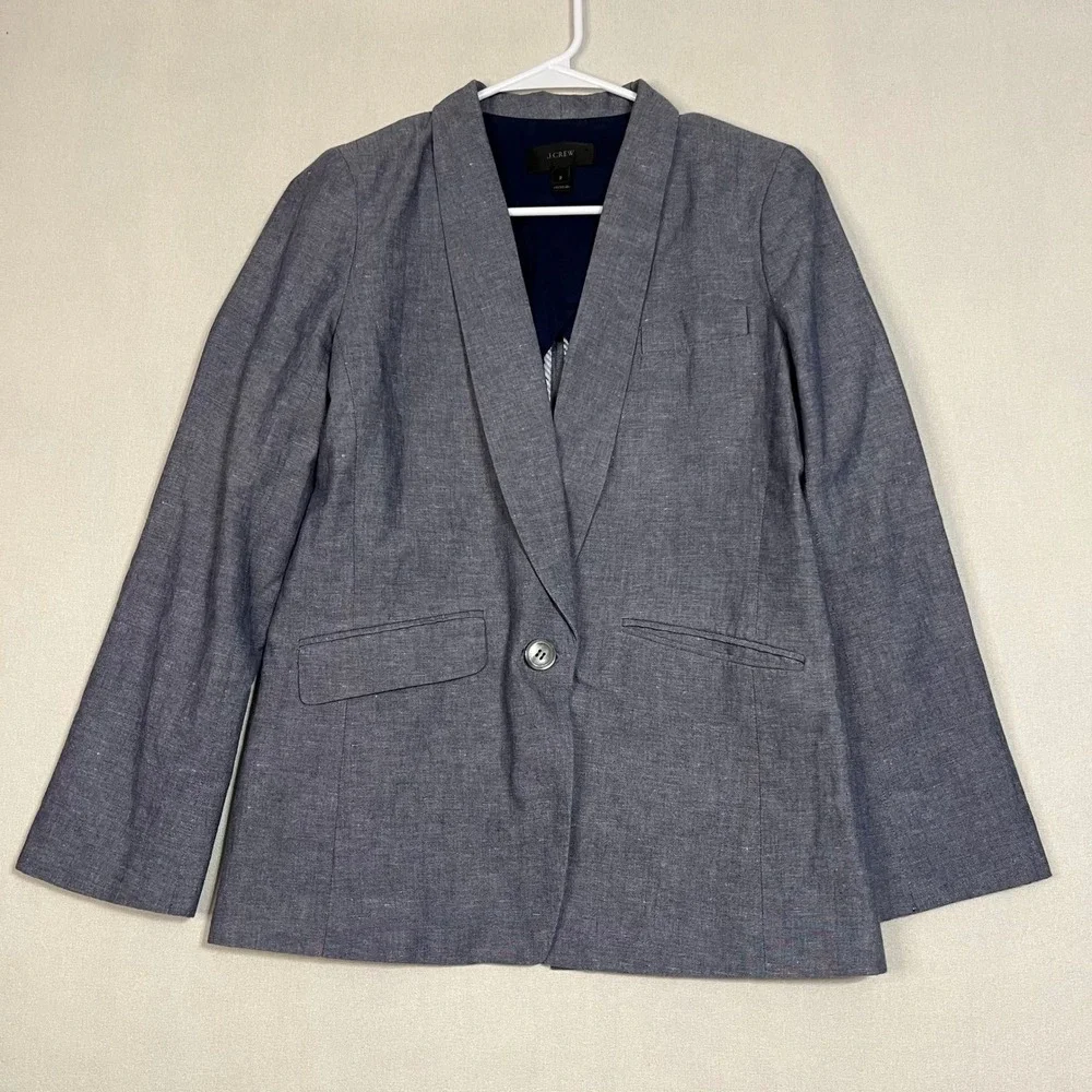J.Crew‎ Unstructured Shawl-Collar Cotton Linen Blend Blazer Blue - Size 2